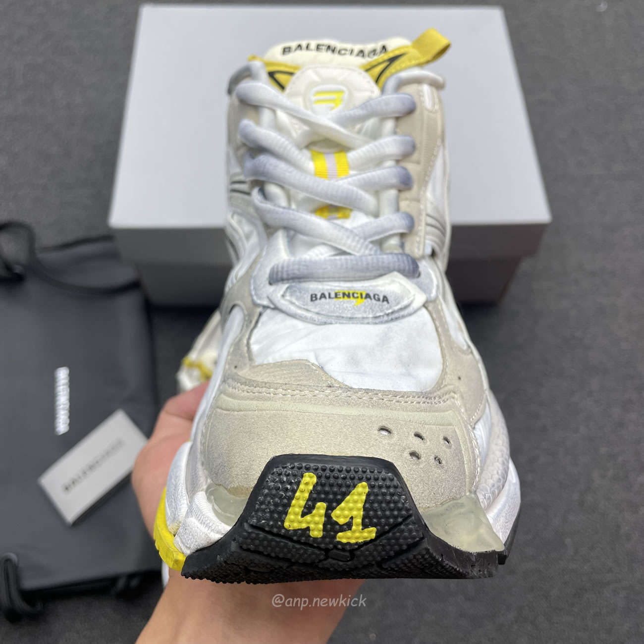 Balenciaga Runner Nylon Grey White Yellow Womens 772774 W3rny 9170 (10) - www.newkick.vip